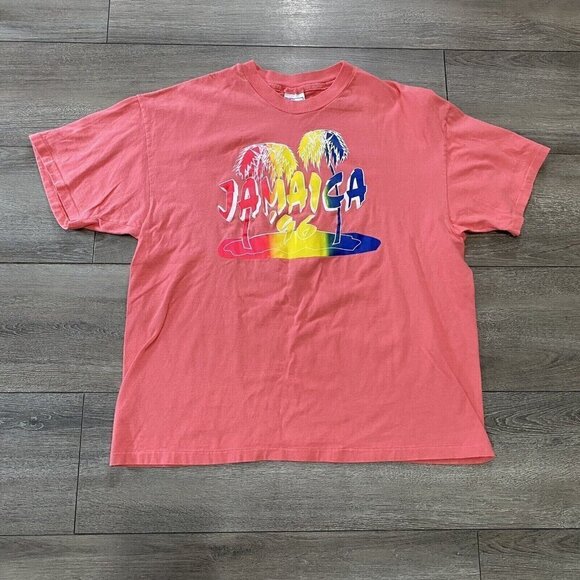 Vintage Jamaica T Shirt Size XL 90s Hanes Beefy Single Stitch Pink 1996 - Picture 1 of 6